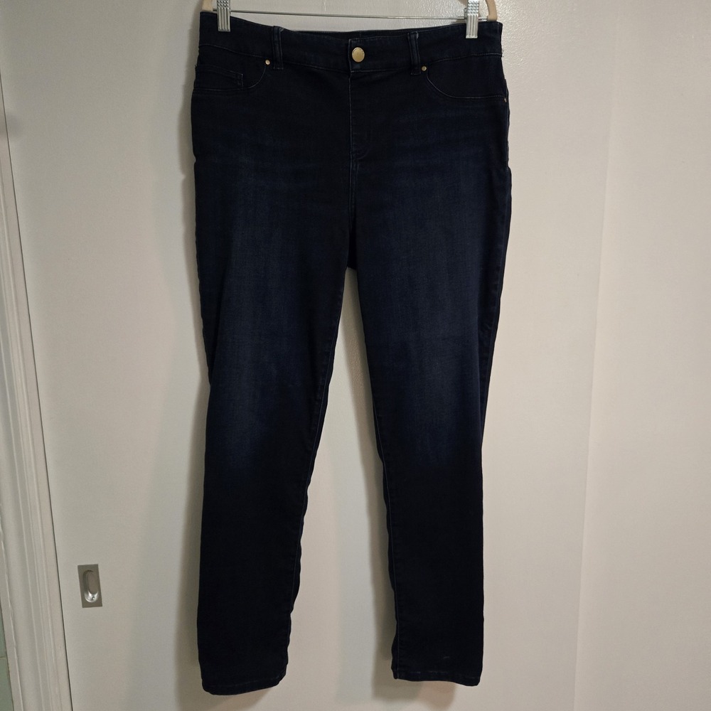 Chico's Sz 2 (L) 34x30 Blue Dark Wash Platinum Tapered Classic Stretch Jeggings - Picture 1 of 6